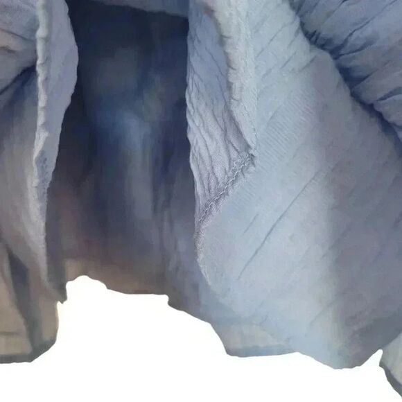 Aqua Women's Sky Blue Rayon/Nylon Off the Shoulder Cropped Ruffle Shirt - Picture 5 of 7